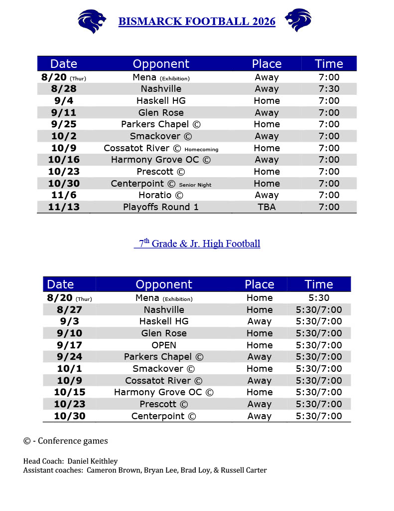2026-27 Senior and Junior High Football Schedule